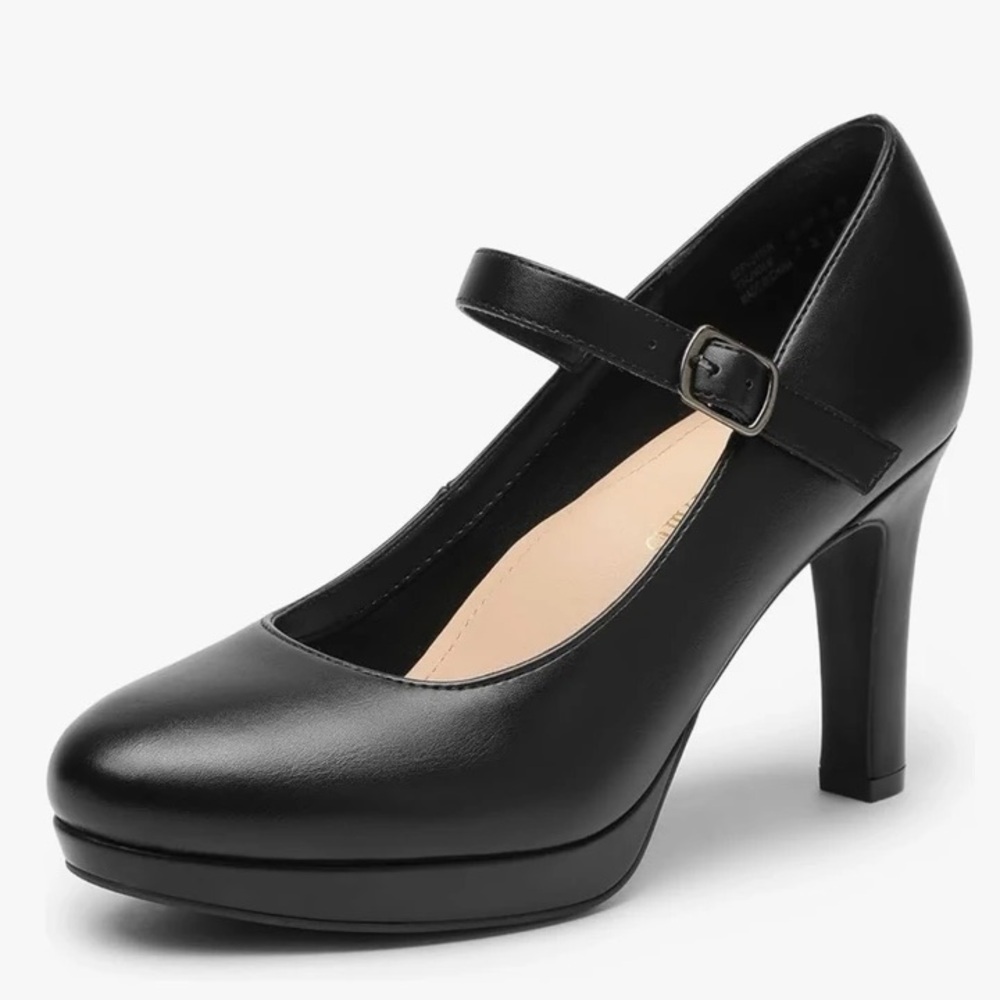 Black Faux-leather Mary Jane Heels